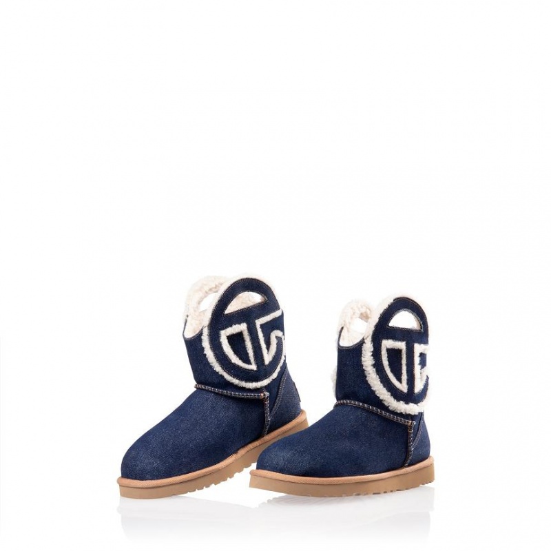 Telfar x UGG Logo Mini Denim Stiefel Blau | CHZG3503